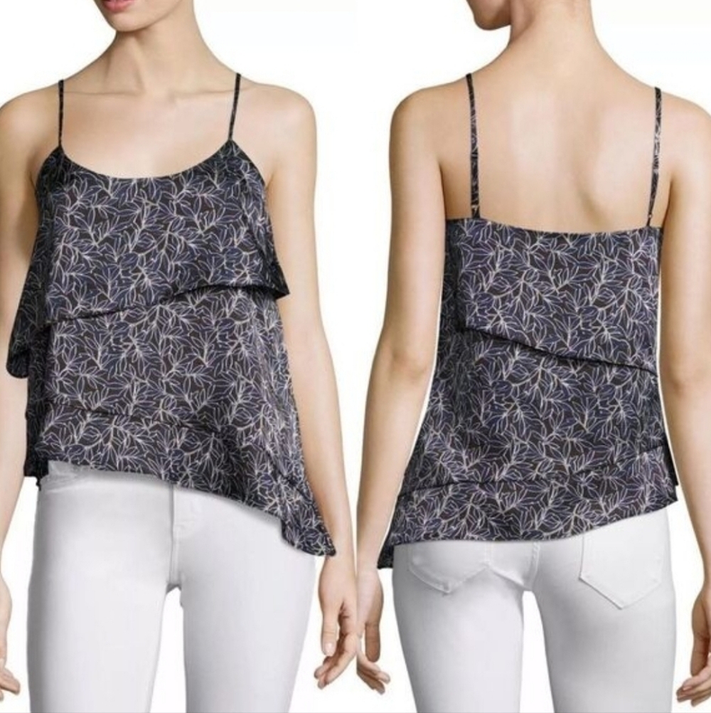 NWT LIKELY Charlton Boho Festival Cami Top S Layered Asymmetrical Leaf Print